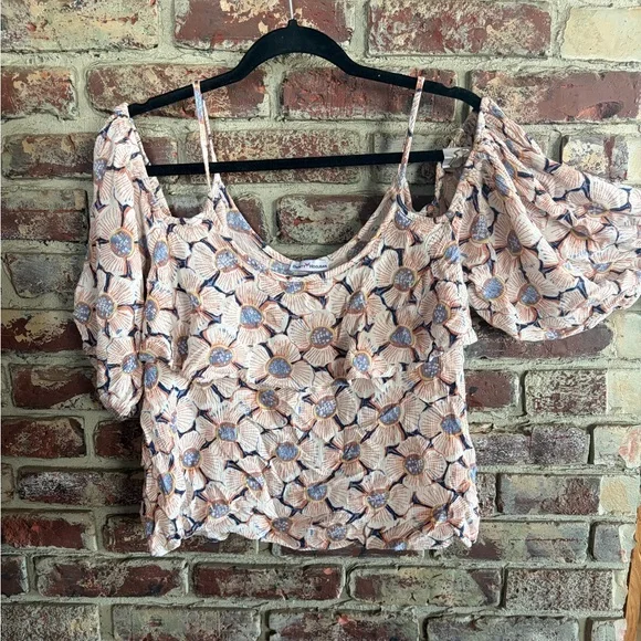 Boho Floral Cold Shoulder Crop Top 🌸 Cottagecore Festival Blouse - Picture 1 of 3